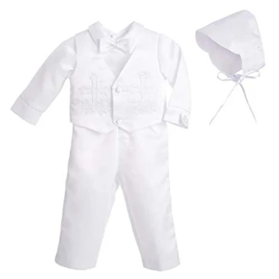 Image of Lito Angels Baby Boys Christening Clothing Baptism Outfits with Bonnet Long Sleeve White Suit Age 18 24 Months