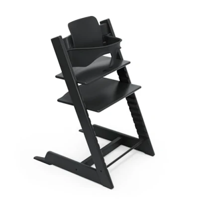 Image of Stokke Tripp Trapp High Chair, Black Includes Chair + Baby Set2 for Children 6 36 Months Adjustable, Ergonomic &amp; Easy to Clean
