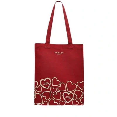 Image of RADLEY London Womens Girls Valentines Recycled Cotton Canvas Open Tote Bag Medium in Poinsetta Red