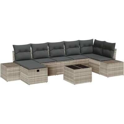 Image of vidaXL 8 Piece Garden Sofa Set with Cushions Light Grey Poly Rattan