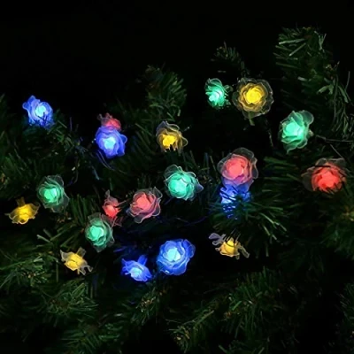 Image of Solar String Lights, KEEDA 30 LED Rose Flower Fairy Lights Waterproof Decorative Lighting for Outdoor Patio Garden Wedding Party (Multi)