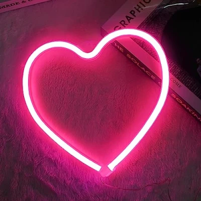 Image of Aslanka Multicoloured Neon Heart Sign, 20cm, Acrylic, Wall Mount, USB Powered, Decorative Signage, Perfect for Home, Parties, Gifts