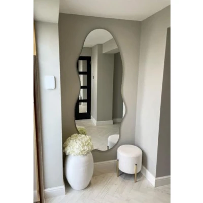 Image of MirrorOutlet The Lacuna Frameless Modern Full Length Arched Leaner/Wall Mirror 71&quot; X 32&quot; (180CM 80CM) Silver Glass with Black wooden Backing Polished Edging
