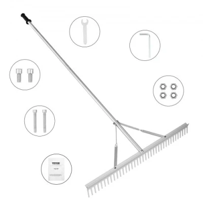 Image of VEVOR Landscape Rake, 915mm Head Aluminum Lake Weed Rake with 1915mm Long Handle, for Loosening Soil, Lawn Care, Weeding Lake, Garden, Pond