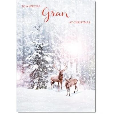 Image of doodlecards Gran Christmas Card Deers in Forest Medium Size for with Plain Envelope