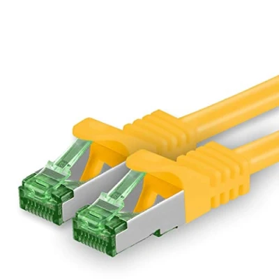 Image of 1aTTack.de Cat.7 ethernet cable 5m Yellow 1 piece Cat7 lan network 10GBASE T 10000 Mbps (Sftp Pimf) double shielded patchcable RJ45 plug Cat.6a