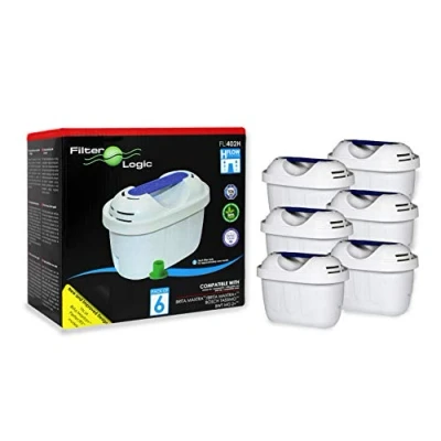 Image of FilterLogic Universal 6 Pack Filter Cartridges Compatible with Brita Maxtra &amp; Plus+ Water Jugs, White, fits Marella Elemaris Bosch Tassimo Kettles