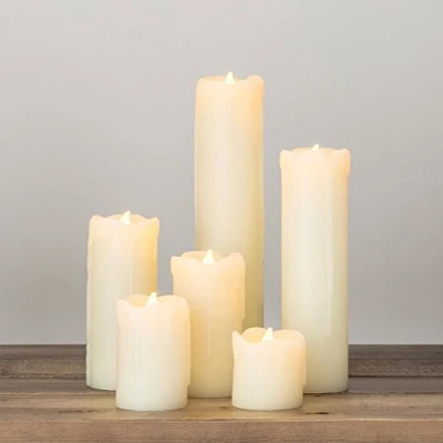 Image of Lights4fun Set of 6 Skinny LED Pillar Candles Real Wax Battery Operated