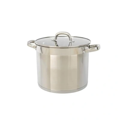 Image of Salter Timeless 24cm Stockpot Non Stick Stainless Steel Cooking Pan, 9L, Includes Tempered Glass Lid &amp; Steam Vent, Easy Carry Handles, Dishwasher Safe, Suitable for All Hobs Including Induction