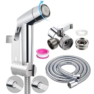 Image of Handheld Bidet Sprayer Toilet Bathroom Douche Cloth Washing Diaper Cleaning Shower Head with 2 Way Diverter, 59 inches Hose and Hand Holder