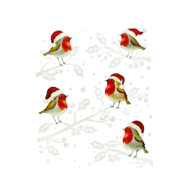 Image of 35cm Christmas Robin in Santa Hat Window Decal Decoration with Glitter