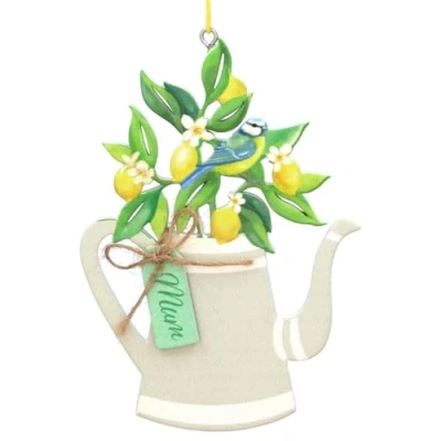Image of Gisela Graham Teapot with Lemon Tree and Blue Bird Hanging Decoration