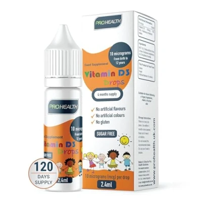 Image of ProHealth Preservative Free Vegan Vitamin D3 Drops for Infants &amp; Children Sugar Free, All Natural, NHS Approved (4 Month Supply)