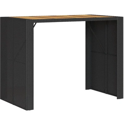 Image of vidaXL Garden Bar Table with Acacia Wood Top Black 145x80x110 cm Poly Rattan