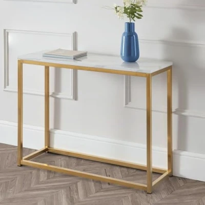 Image of Julian Bowen Scala Console Table White Marble &amp; Gold Tables