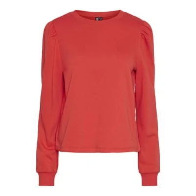 Image of PIECES Women&#039;s Pcchilli Ls Puff Sweat Noos Cp Bc Sweatshirt, Red (Poppy red), M
