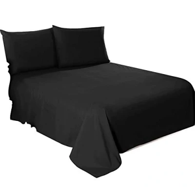Image of Looms &amp; Leaves Cotton Blended Soft Flat Sheet Bed Sheets Single Double King (BLACK, HOUSE WIFE PILLOW CASE PAIR)