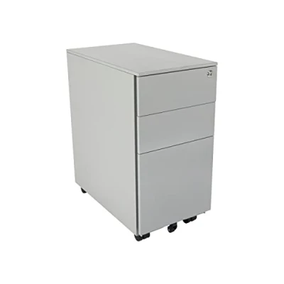 Image of The Workplace Depot Under Desk Pedestal Unit, 3 Drawer Mobile Office Metal Storage Cabinet (Grey, Narrow)