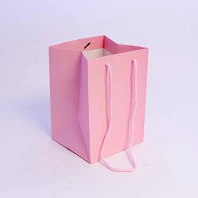 Image of Pack of 10 Hand Tied Florist Flower Gift Bags with Rope Handle Colour Choice (Pale Pink)