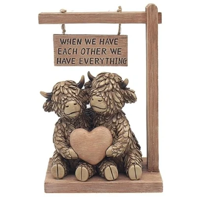 Image of Lesser &amp; Pavey Hughie Highland Cow Each Other Figurine For Home Office Decor Ornaments Gift Women Men Beautiful Indoor Outdoor Living Room