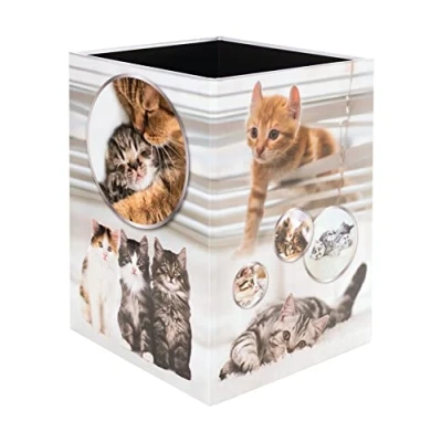Image of HERMA 19740 Cat Design Waste Paper Bin, 15 Litres, Foldable, Sturdy Cardboard, Slim Trash Can for Girls &amp; Boys, Rectangular Bin Nursery, Bedroom, Study, Office, Cats
