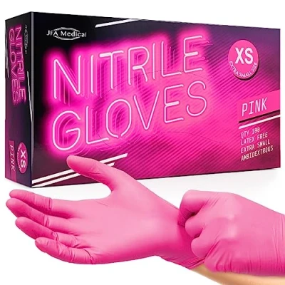 Image of JFA Medical Extra Small Size Disposable Powder Free Pink Nitrile Gloves Box of 100
