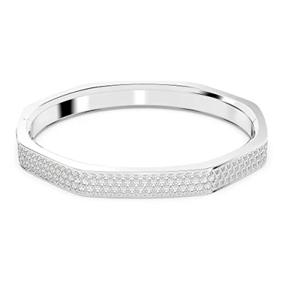 Image of Swarovski Dextera bangle, Octagon shape, Pavé, Large, White, Rhodium plated