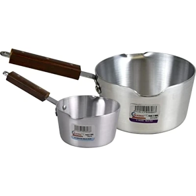 Image of Klassic Combo Aluminium Cooking Saucepan Milk Pan with Heavy Gauge Wooden Handle (14cm &amp; 22.5cm)