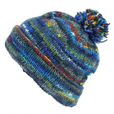 Image of LOUDelephant Chunky Wool Knit Beanie Bobble Hat SD Dark Blue Mix
