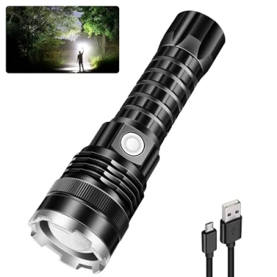 Image of LUXJUMPER Rechargeable LED Torch 10000 Lumens Super Bright Zoomable Tactical Torches XHP70 Waterproof Handheld Flashlight with 7200mAh Battery &amp; 5 Modes for Camping Hiking Fishing Outdoor