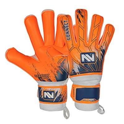 Image of CONNECT Goalkeeper Gloves Premium Grip, Kids, Youth &amp; Adult, Football with Finger Support, Goalie Gloves, Goalkeeping Size 4/5/6/7/8/9/10 (Flourcent Orange, 6)