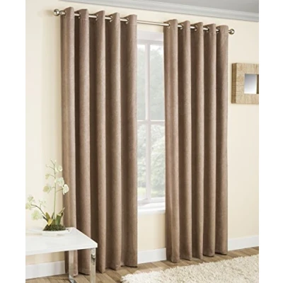 Image of Enhanced Living Vogue Latte Natural 46 x 90 inch (117x229cm) Eyelet Thermal Noise reducing Dim Out Curtains for Bedroom and room
