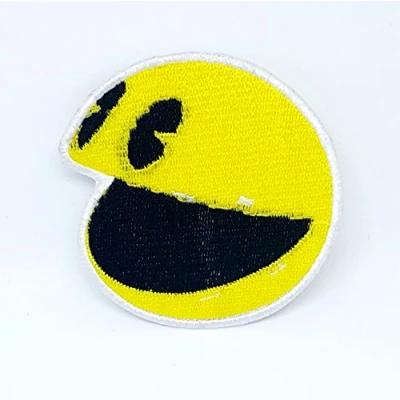 Image of Pac Man Smiley Face Kids Children Embroidered Iron On Patch Yellow