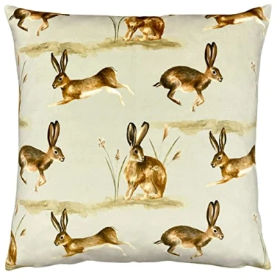 Image of Evans Lichfield Country Running Hares Polyester Filled Cushion, Taupe, 43 x 43cm