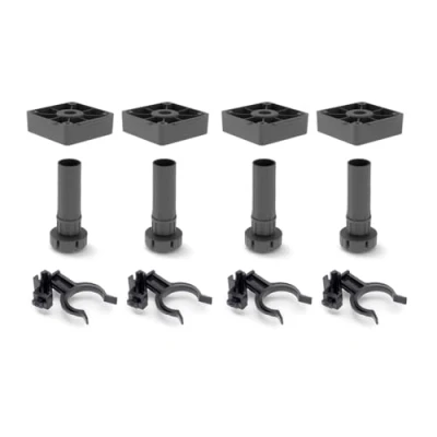 Image of Emuca Kitchen Cabinet Legs with Square Base, Black Plastic Furniture Feet, Set of 4 Adjustable Feet 150mm High