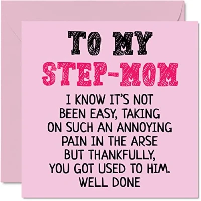 Image of Step Mom Birthday Card Well Done Funny Novelty Happy from Son Daughter, 145mm x Beautiful Mother&#039;s Day Greeting Cards for Mummy Mama Mam Mammy Mommy
