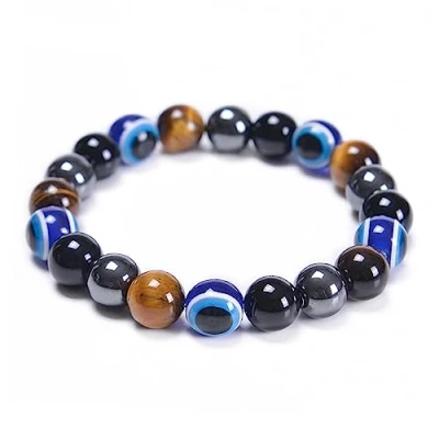 Image of Tiger Eye Bracelet,10MM Relax Anxiety Triple Protection Bracelet Spiritual Crystal Gemstones Beaded Bracelets for women men Bring Luck And Prosperity