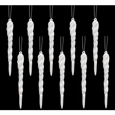 Image of Christmas Concepts® 12cm Glitter Icicle Decorations Tree Trims (WHITE, 10)
