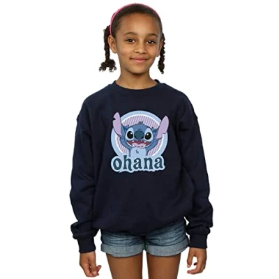 Image of Disney Girls Lilo and Stitch Ohana Circle Sweatshirt Navy Blue 3 4 Years