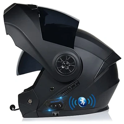 Image of ACLFFSHOP Bluetooth Modular Motorbike Helmet, Full Face Flip Up Motorcycle DOT/ECE Approved, with Double Visor Built in Speaker Headset Microphone, for Automatic Answering 55 62CM