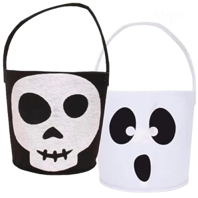 Image of Basket Trick Or Treat Pumpkin Handbag Tote Bags Loot Bucket Halloween Candy Bag (Black &amp; White)