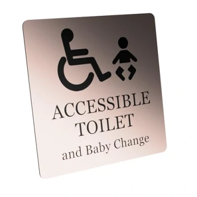 Image of Accessible Toilet and Baby Change Adhesive Sign Notice, Grey White/Black White, 1.6mm waterproof acrylic (Copper)