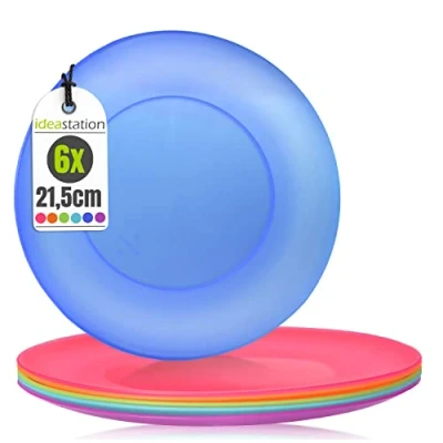 Image of idea station NEO Plastic Plates 6 x 21.5 cm Colourful Reusable Kids Perfect Party and Picnic for Camping, Outdoor Childrens Dishwasher Safe Family Friendly