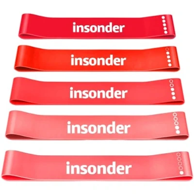 Image of Insonder Resistance Band Women Set of 5 Exercise Bands for or Men Stretch Elastic Gym &amp; Pilates Stretching Booty Fitness, Workout, Physio