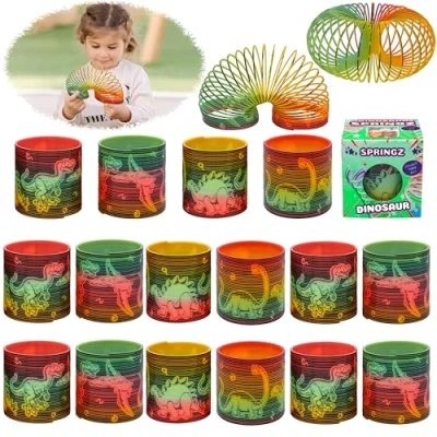 Image of HOVUK Dinosaur Magic Spring Toys 6.5cm Bouncing Coil Fidget for Kids Party Favours, Christmas Bag Fillers, Gifts 3+ Years 16x Random