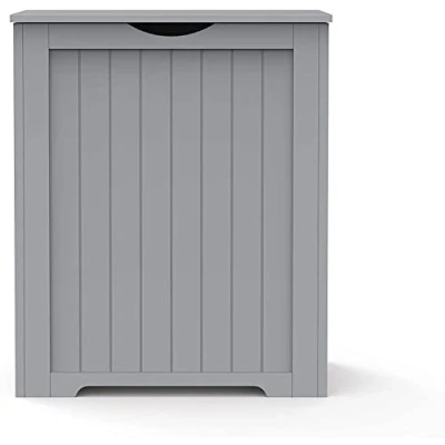 Image of Storage Hamper Clothes Wooden Chest With Lid Laundry Basket Bathroom Bin (Grey)