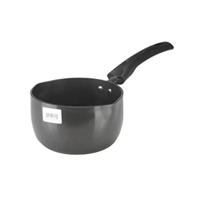 Image of Hard Anodised Milk Pan with 2 Double Pouring Lips 14cm Black Aluminium Small Deep Large Boiling Pot Dual (14cm)