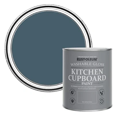 Image of Rust Oleum Blue Kitchen Cupboard Paint in Gloss Finish Blueprint 750ml