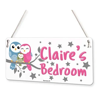 Image of Beenanas Owl Family Personalised Childs Bedroom Door Sign Name Plaque