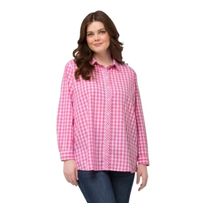 Image of Ulla Popken Women&#039;s Checked Shirt Blouse Costume 829431 T, Fuchsia Pink, 16 UK/18 UK